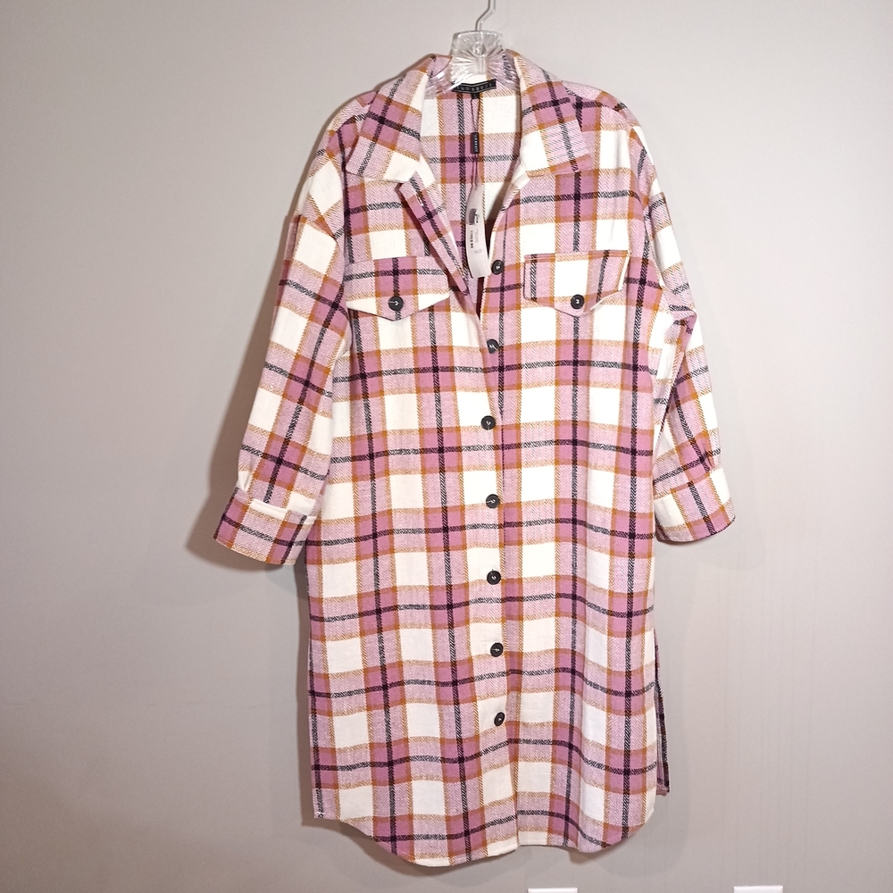 Funsport Longline plaid coat Jacket Pink Size L New